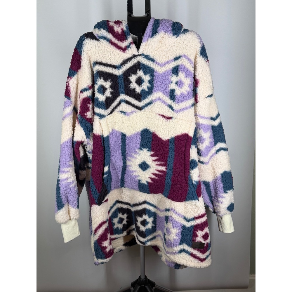 Catalonia Oversized Sherpa Hoodie Wearable Blanket Southwestern Purple One Size